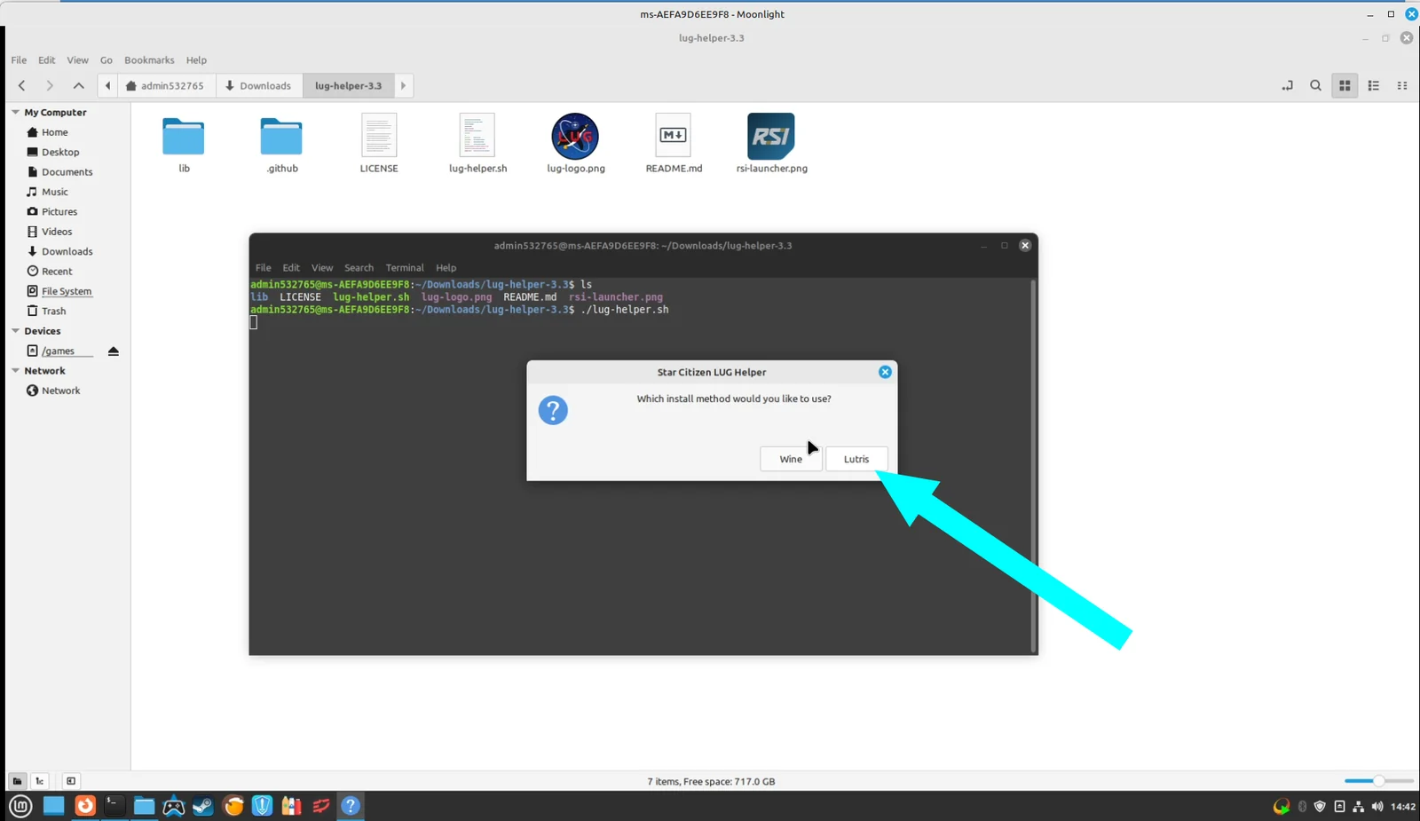 Choosing the Lutris option in the installer