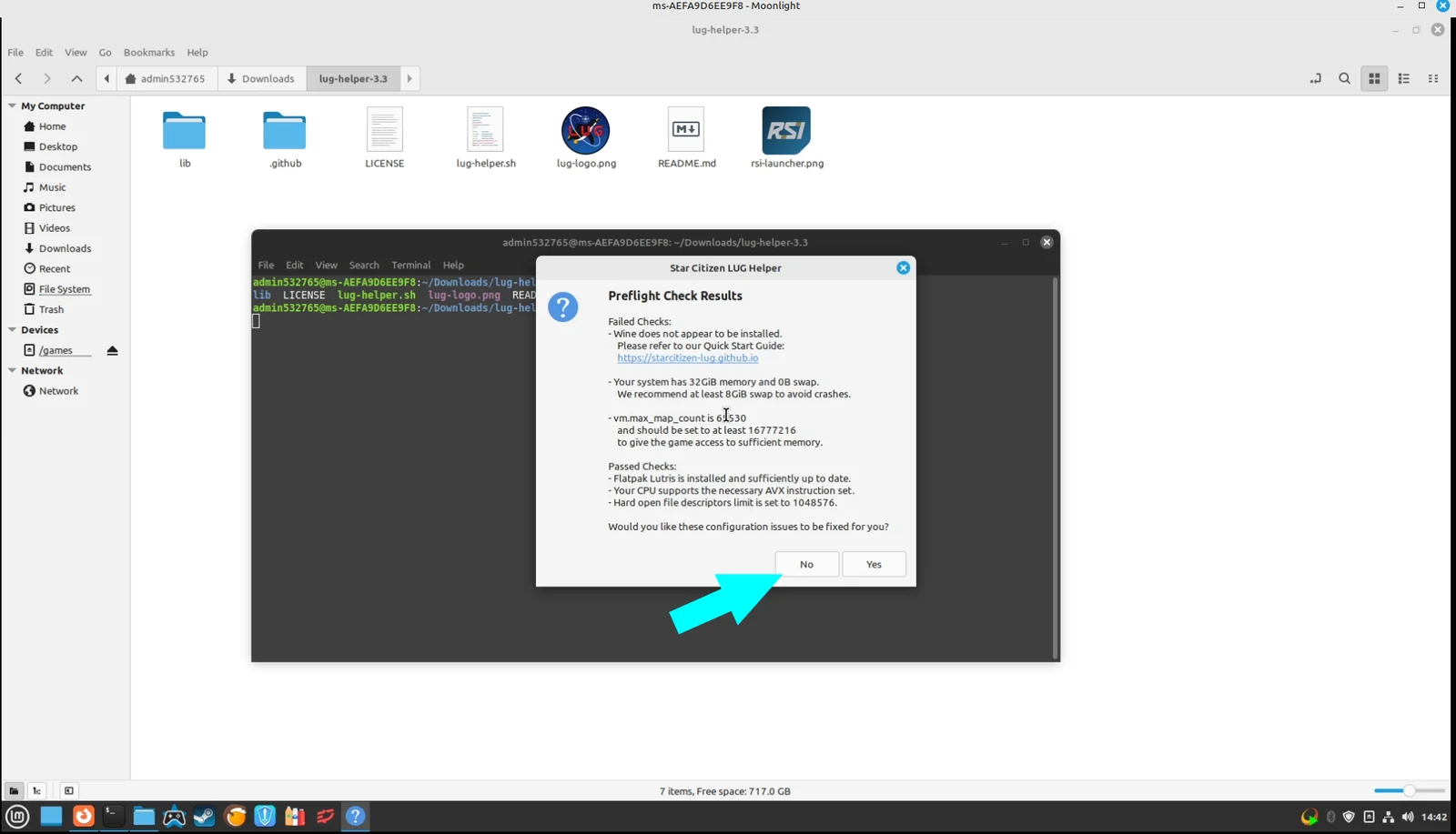 Clicking No on the swap prompt