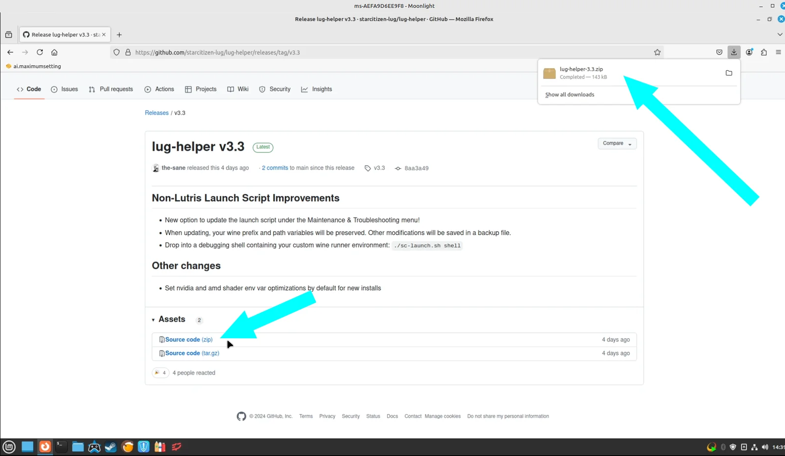 Downloading the source.zip of the LUG Helper