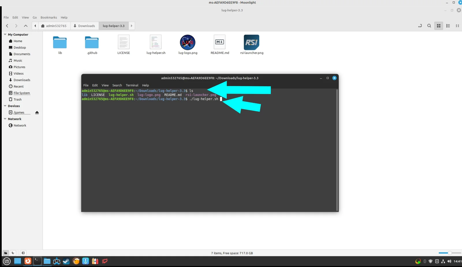 Running lug-helper.sh in the terminal