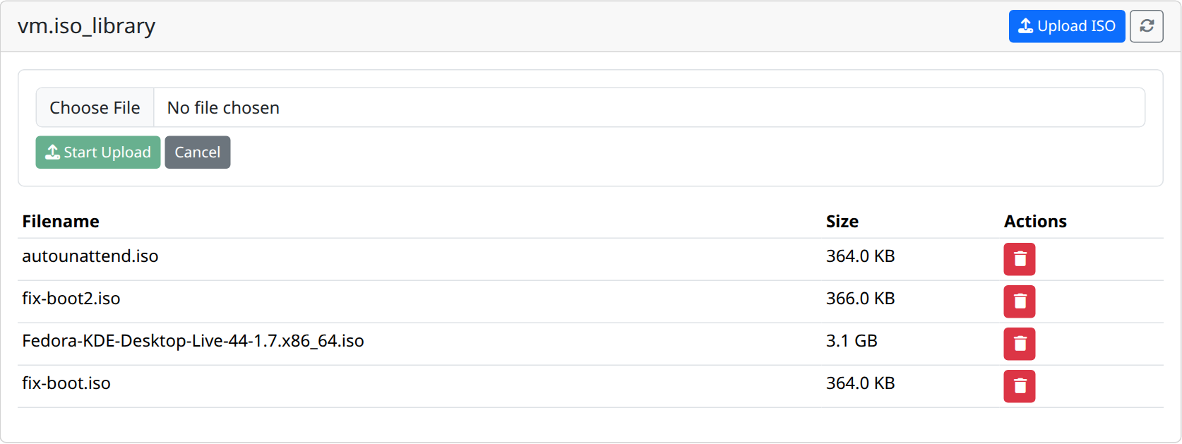 ISO Library with the upload area open